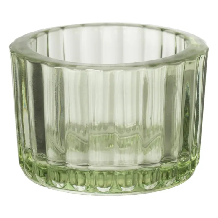 Xenos Theelichthouder ribbel - groen - ø5x3.7 cm- Waxinelichthouders