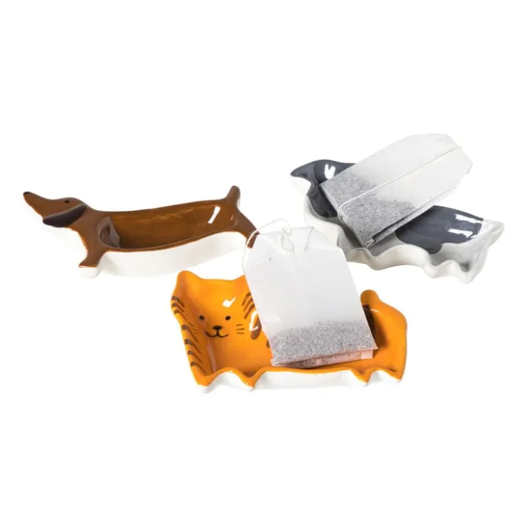 Xenos Theezakjeshouder hond frenchie - wit/grijs - 2.3x8 cm- Thee Accessoires