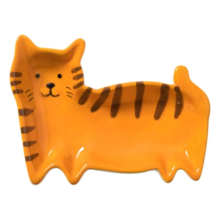 Xenos Theezakjeshouder kat - oranje/bruin - 2.3x8 cm- Thee Accessoires