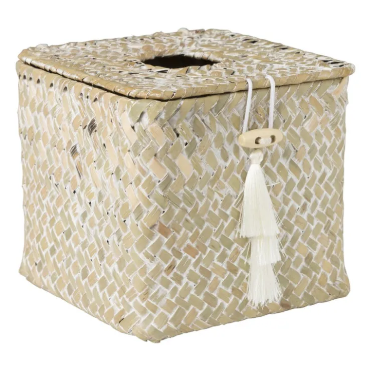 Xenos Tissuebox zeegras - naturel - 13x14x14 cm- Opbergboxen|Kerstcadeaus