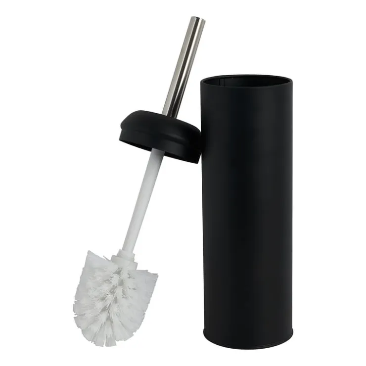 Xenos Toiletborstel en houder metaal - zwart - 41 cm- Toiletborstels