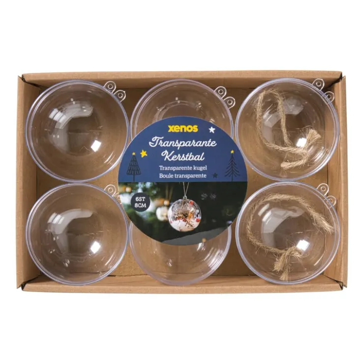 Xenos Transparante kerstbal - ø8 cm - set van 6- Kerstballen