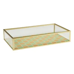 Xenos Tray goud met blokjes groot - goud/oranje/groen- Sieraden Opbergen