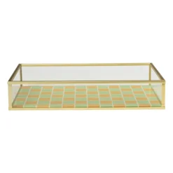 Xenos Tray goud met blokjes groot - goud/oranje/groen- Sieraden Opbergen
