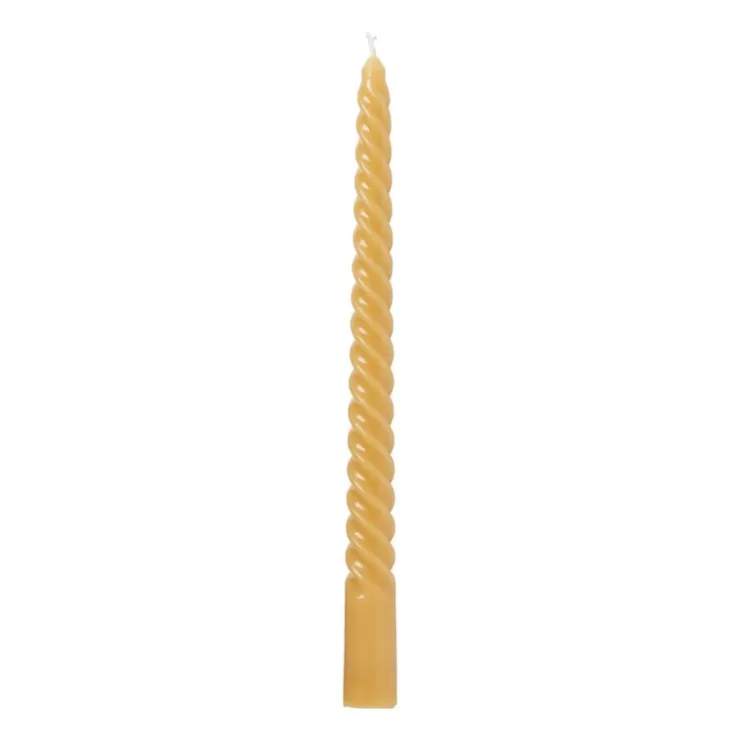 Xenos Twisted dinerkaars - okergeel - ⌀2x25 cm- Dinerkaarsen