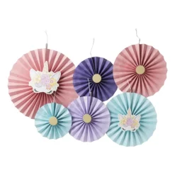 Xenos Unicorn waaiers - multikleur - set van 6- Kinderfeestjes