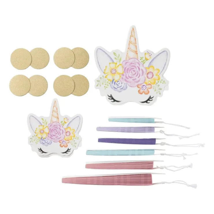 Xenos Unicorn waaiers - multikleur - set van 6- Kinderfeestjes