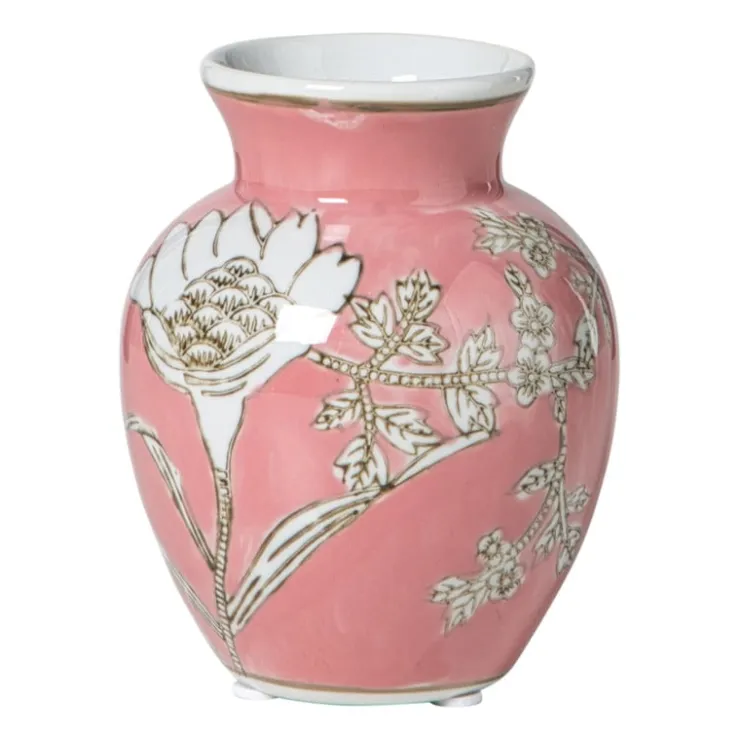 Xenos Vaas bloemenprint klein - roze - ø9x11.5 cm- Vazen|Vazen