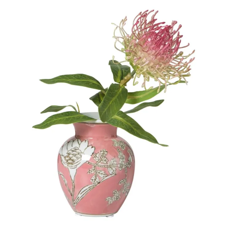 Xenos Vaas bloemenprint klein - roze - ø9x11.5 cm- Vazen|Vazen