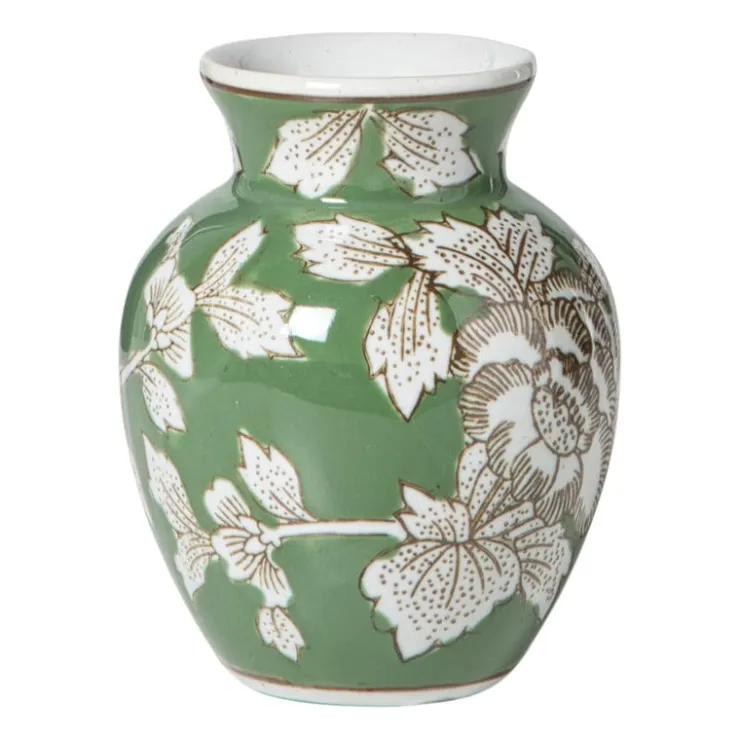 Xenos Vaas bloemenprint klein - groen - ø9x11.5 cm- Vazen|Vazen