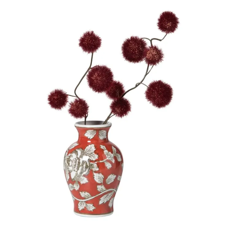 Xenos Vaas bloemenprint middel - rood - ø9.5x15 cm- Vazen|Vazen