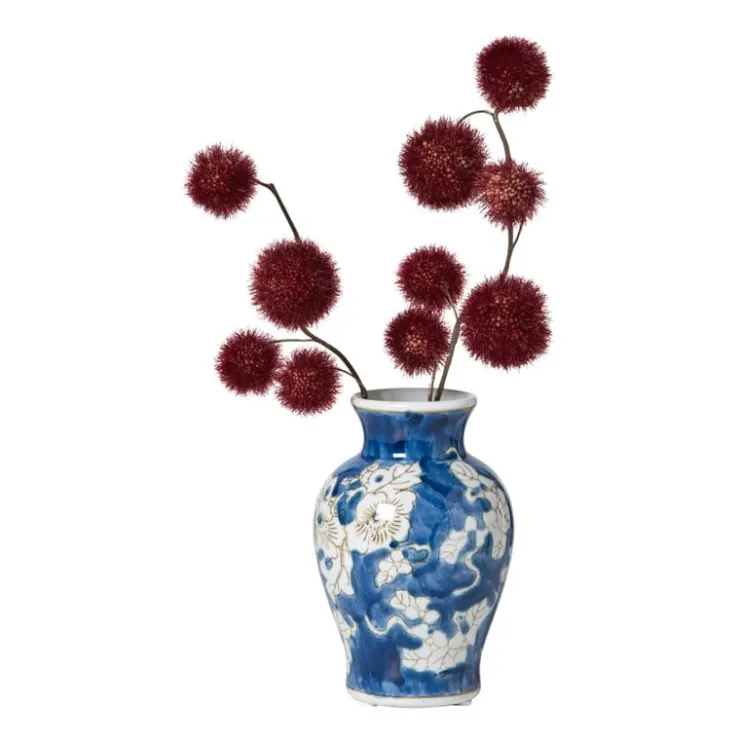 Xenos Vaas bloemenprint middel - blauw - ø9.5x15 cm- Vazen|Vazen