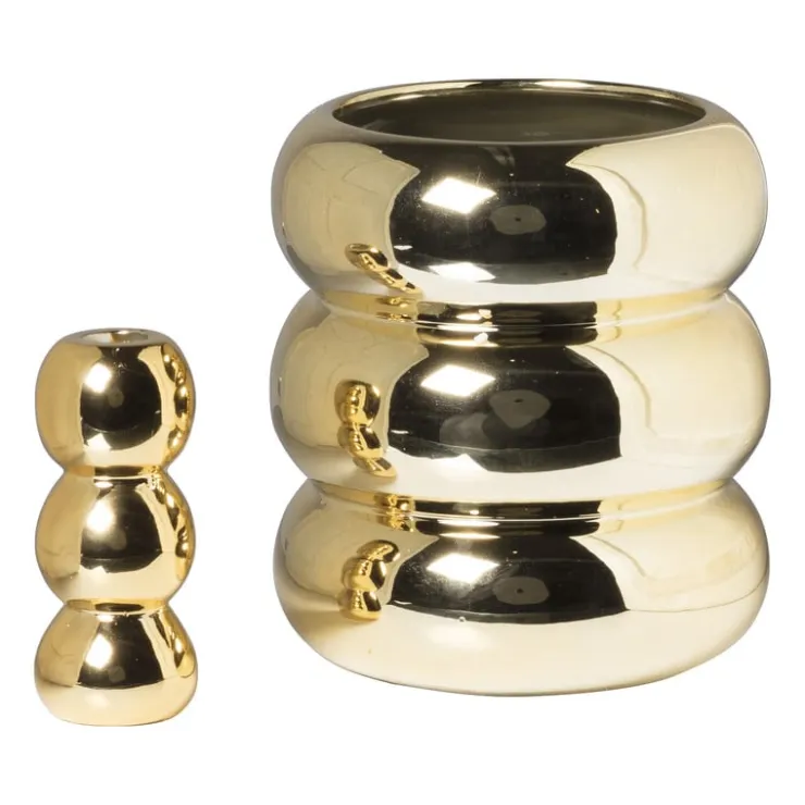 Xenos Vaas geribbeld - goud - ø12.5x5 cm- Vazen|Vazen