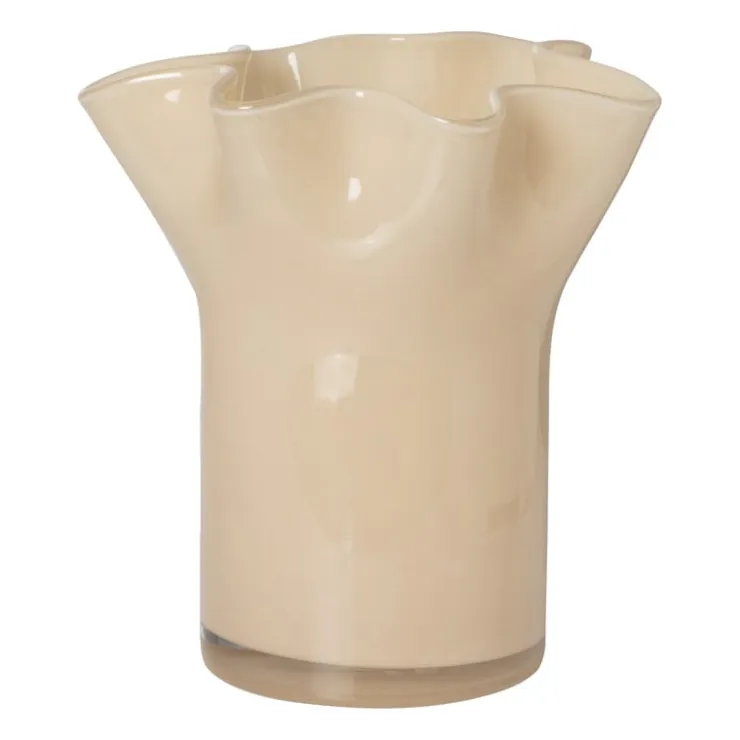 Xenos Vaas golf - beige - 22.5x20x19 cm- Vazen|Vazen