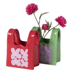 Xenos Vaas handtas Bianca - rood/roze - 17.5x14x8.5 cm- Vazen|Vazen