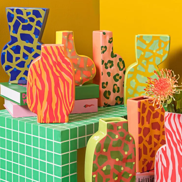Xenos Vaas panter - roze - 23x10.5x5 cm- Vazen|Vazen