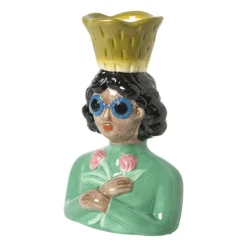 Xenos Vaas vrouw met bloemen - groen - 24.5x16.3x11.3 cm- Vazen|Vazen