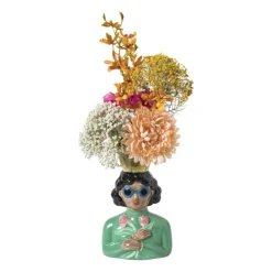 Xenos Vaas vrouw met bloemen - groen - 24.5x16.3x11.3 cm- Vazen|Vazen