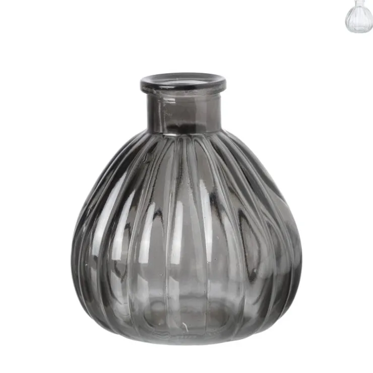 Xenos Vaasje ribbel glas - diverse kleuren - ø9x9 cm- Vazen|Vazen