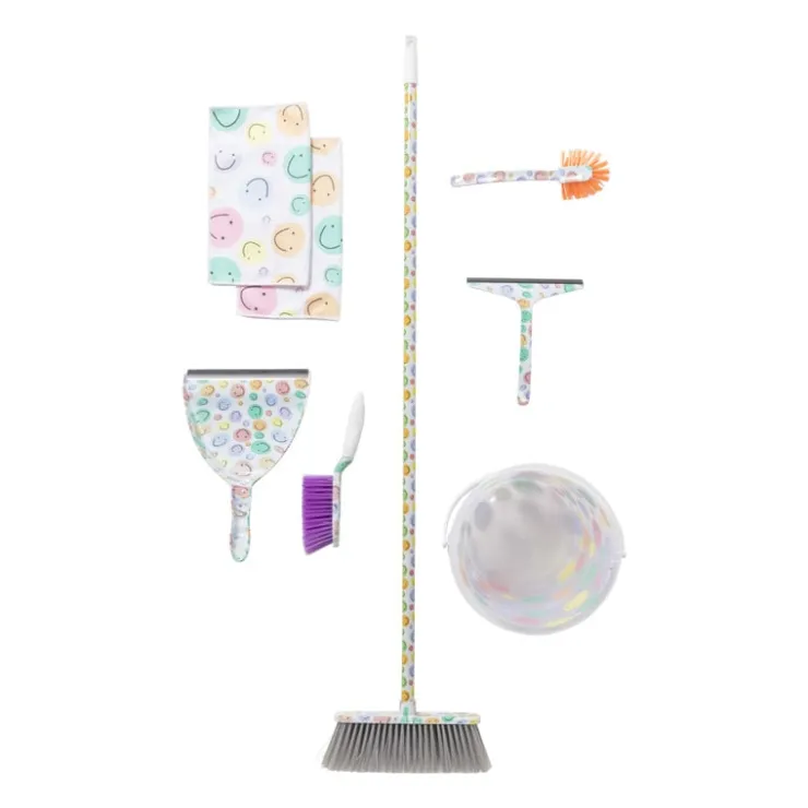 Xenos Veger en blik smiley - set van 2 - 35x22x10 cm- Stoffer En Blik