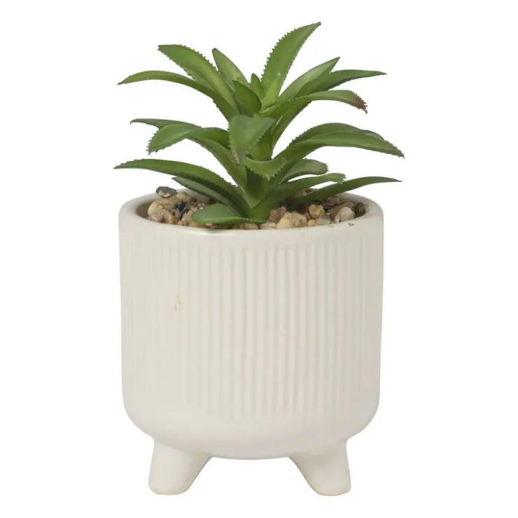 Xenos Vetplantje in pot - beige - ø8x15 cm- Kunstplanten