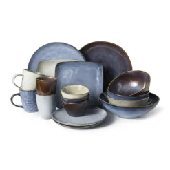 Xenos Vierkant bord Toscane - donkerblauw - 20x20 cm- Borden