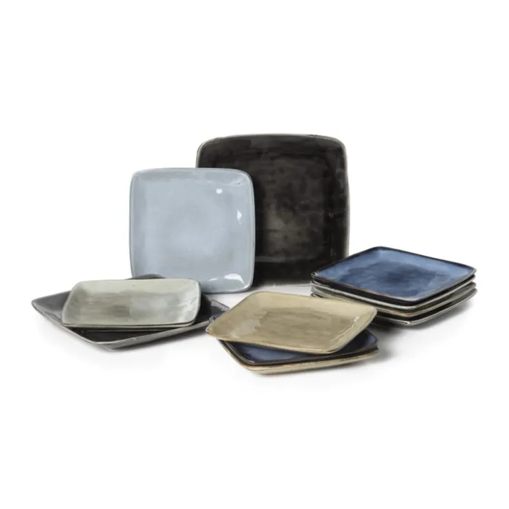 Xenos Vierkant bord Toscane - donkerblauw - 25x25 cm- Borden
