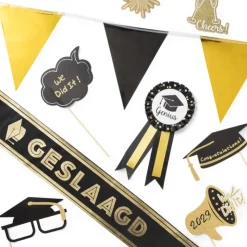 Xenos Vlaggenlijn - goud/zwart - 5 meter- Vlaggenlijnen