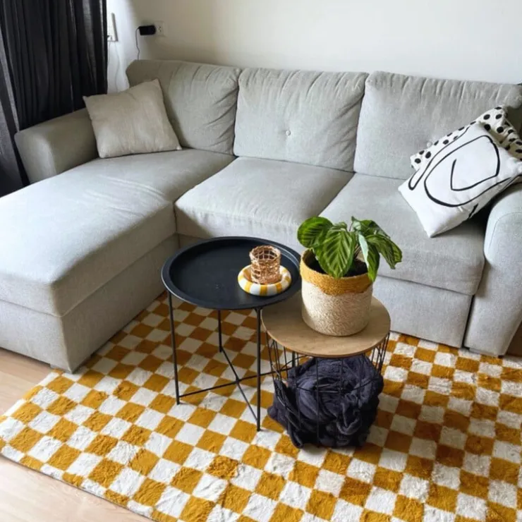 Xenos Vloerkleed checks - geel/wit - 120x180 cm- Vloerkleden