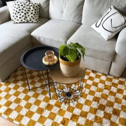 Xenos Vloerkleed checks - geel/wit - 120x180 cm- Vloerkleden