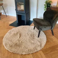 Xenos Vloerkleed fluffy rond - bruin - ø120 cm- Vloerkleden