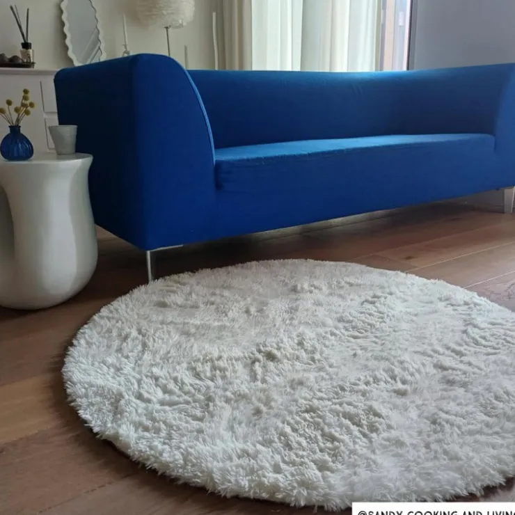 Xenos Vloerkleed fluffy rond - wit - ø120 cm- Vloerkleden