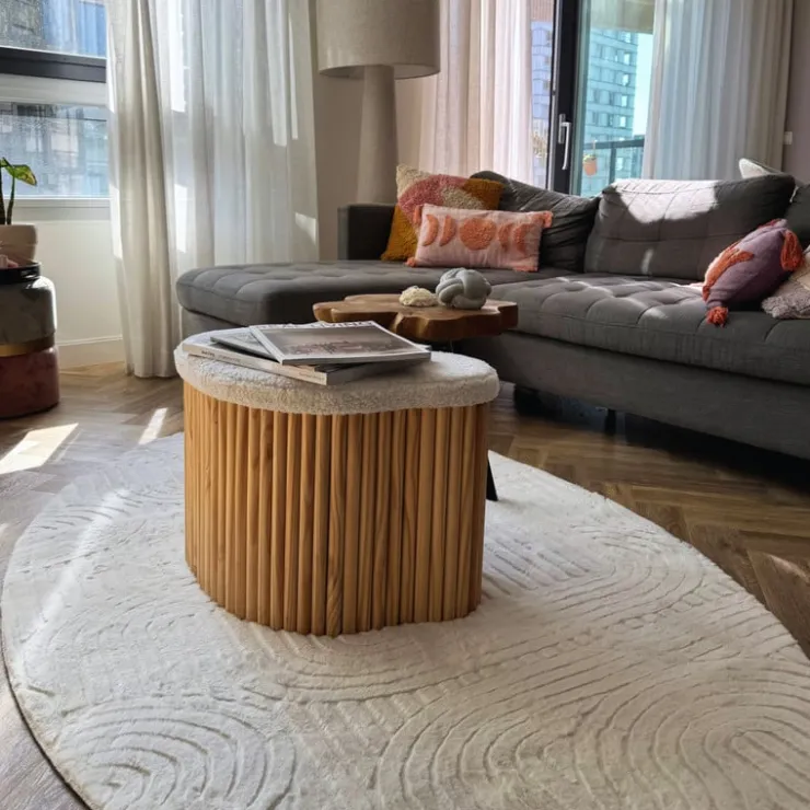 Xenos Vloerkleed wave ovaal - wit - 120x180 cm- Vloerkleden