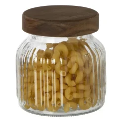 Xenos Voorraadpot ribbel met acacia deksel - ø11x12 cm- Voorraadpotten