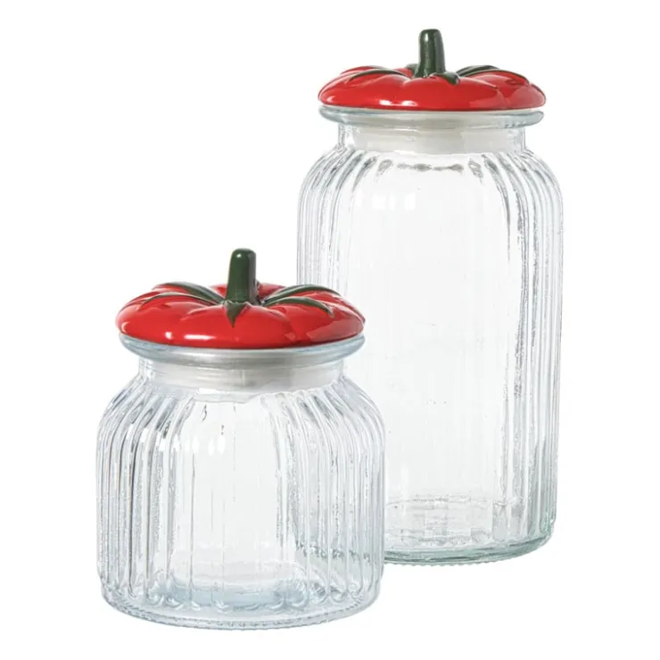 Xenos Voorraadpot tomaat - transparant/rood - 900 ml- Voorraadpotten