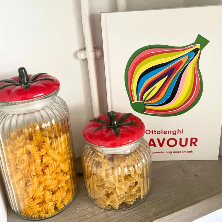 Xenos Voorraadpot tomaat - transparant/rood - 900 ml- Voorraadpotten
