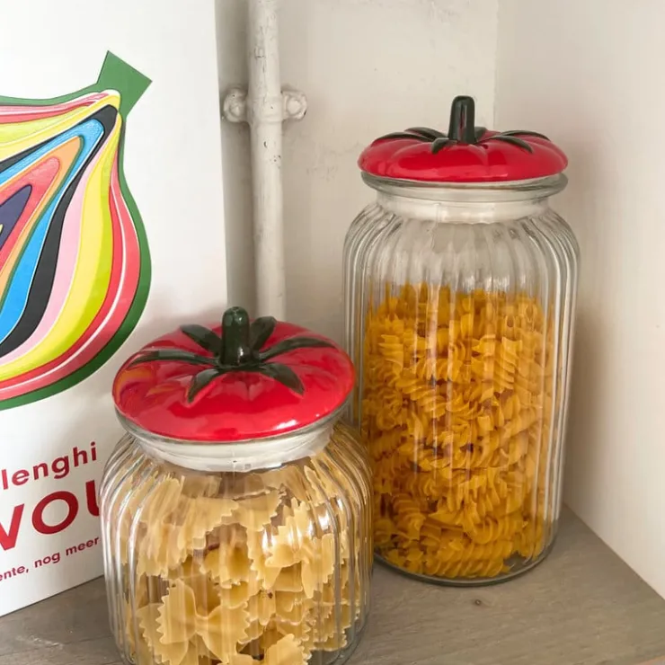 Xenos Voorraadpot tomaat - transparant/rood - 1.2 liter- Voorraadpotten