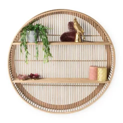 Xenos Wandkastje bamboe rond - ø75x12.5 cm- Wandkasten|Wandkasten