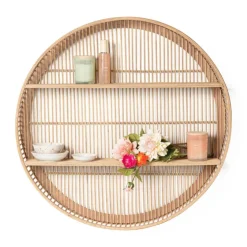 Xenos Wandkastje bamboe rond - ø75x12.5 cm- Wandkasten|Wandkasten