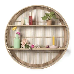 Xenos Wandkastje bamboe rond - ø75x12.5 cm- Wandkasten|Wandkasten