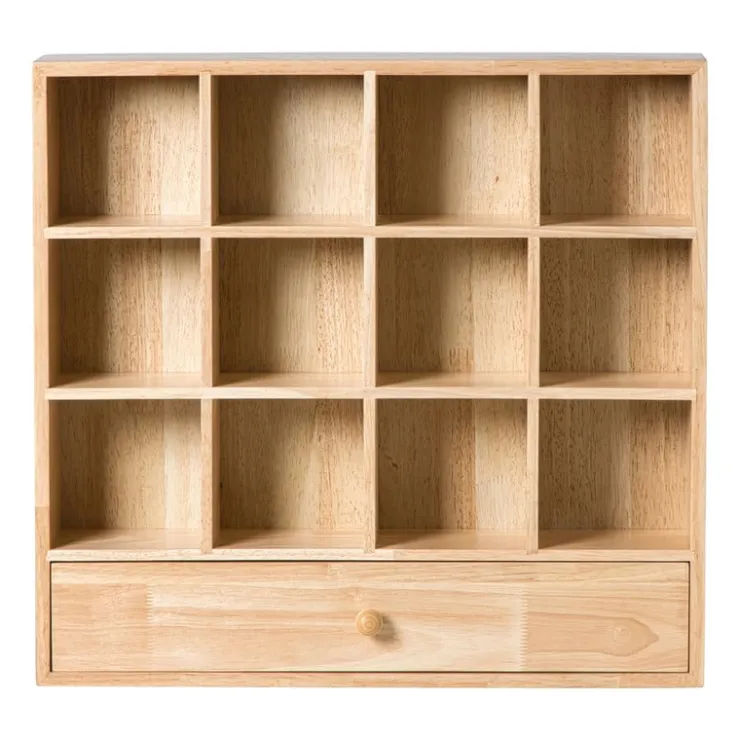 Xenos Wandkastje voor mokken met lade - bruin - 53x50x10 cm- Kerstcadeaus|Vakkenkasten