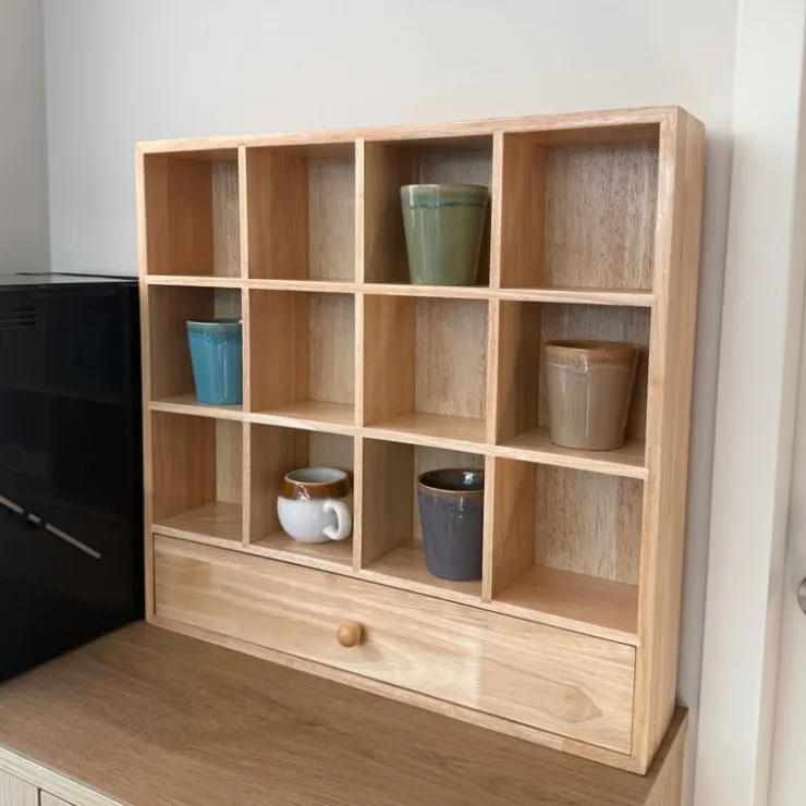 Xenos Wandkastje voor mokken met lade - bruin - 53x50x10 cm- Kerstcadeaus|Vakkenkasten