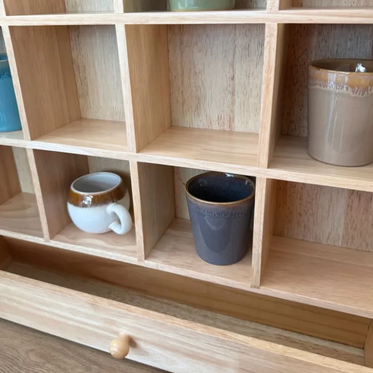 Xenos Wandkastje voor mokken met lade - bruin - 53x50x10 cm- Kerstcadeaus|Vakkenkasten