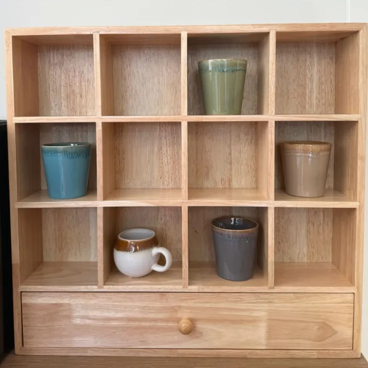 Xenos Wandkastje voor mokken met lade - bruin - 53x50x10 cm- Kerstcadeaus|Vakkenkasten