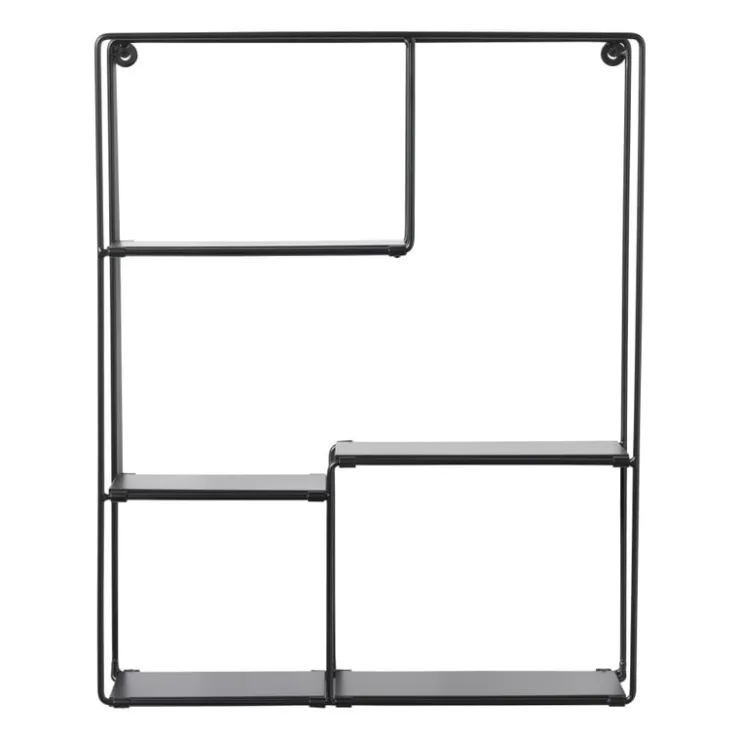 Xenos Wandrek met vakken Quin - zwart - 50x40x11.5 cm- Kerstcadeaus|Wandkasten