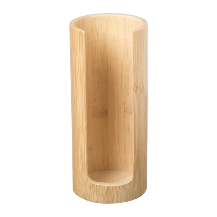Xenos Wattenschijfjeshouder bamboe - ø7x17.5 cm- Badkamer Accessoires