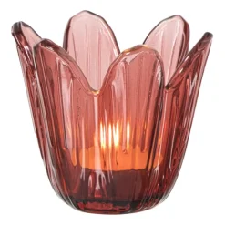 Xenos Waxinelichthouder bloem - rood - ø8.5x8 cm- Waxinelichthouders