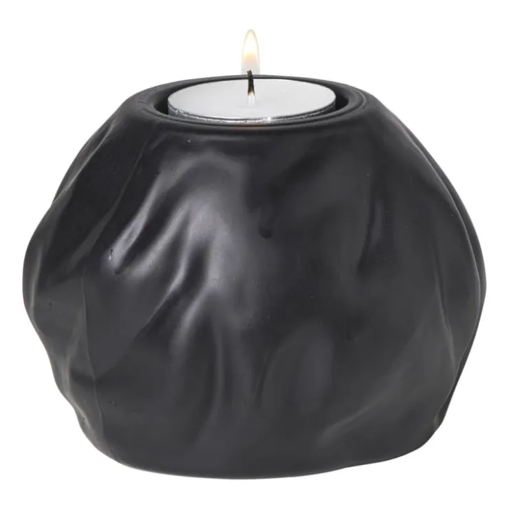 Xenos Waxinelichthouder bol - zwart - ø10.5x8 cm- Waxinelichthouders