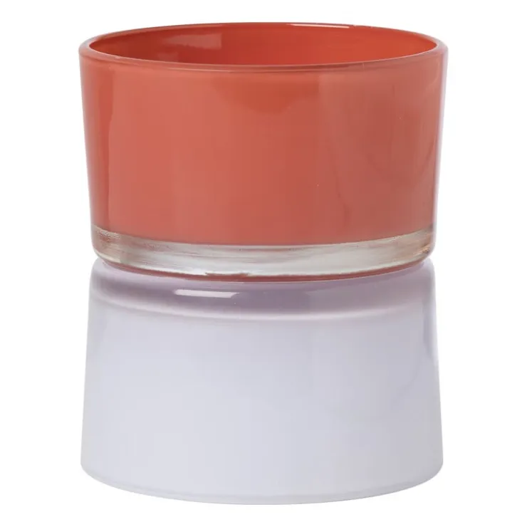 Xenos Waxinelichthouder dubbel - rood/lila - ø8.6x10.2 cm- Waxinelichthouders
