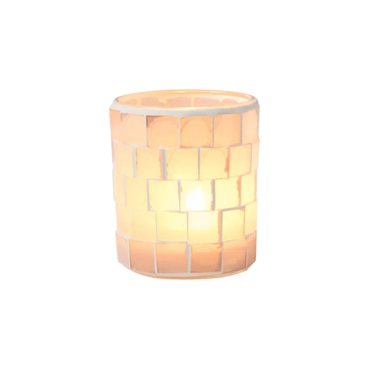 Xenos Waxinelichthouder Mozaïek - beige - ø7.3x8.5 cm- Waxinelichthouders